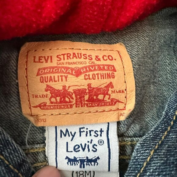 Levis Baby Denim Jacket with Red Hood Size 18M 100 Percent Cotton My First Levis - Picture 3 of 6